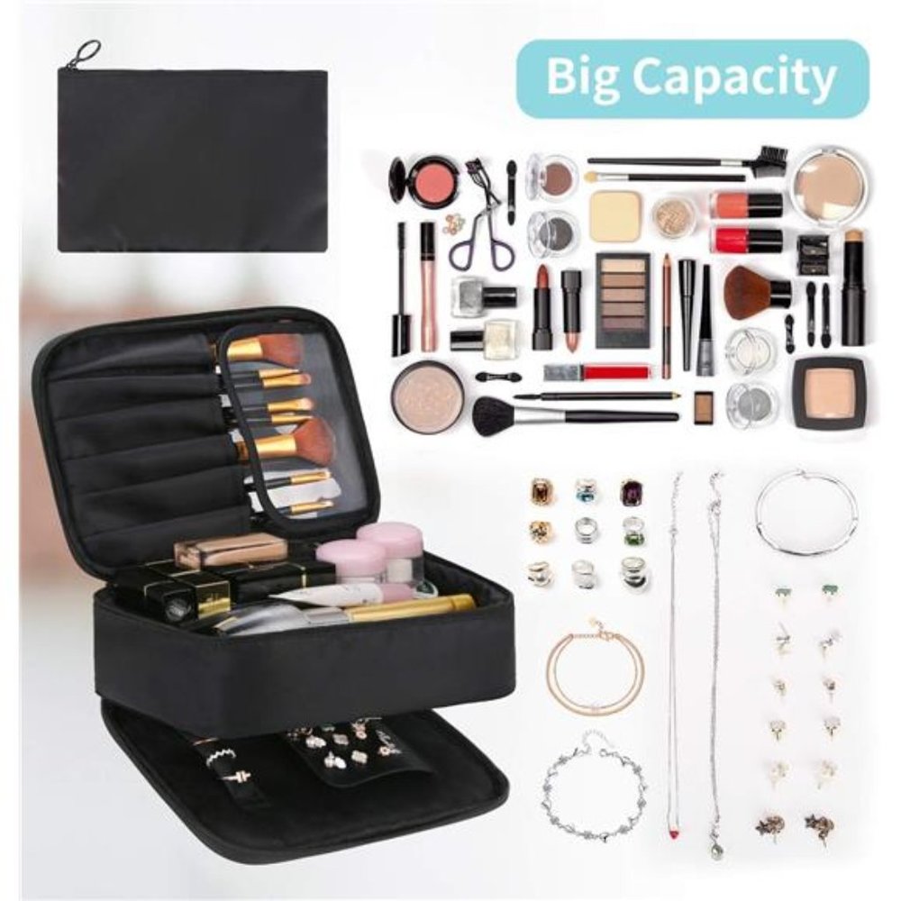 Makeup bag and Jewelry Bag for Women, 2 in 1 Travel Make Up Bag Organizer - Picture 3 of 6